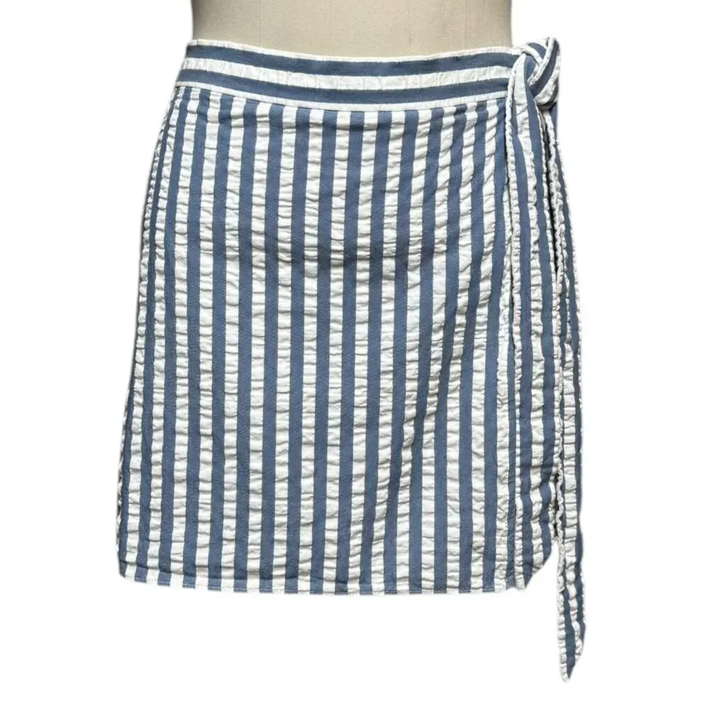 J.Crew Cotton Faux Wrap Skirt Blue White Stripe Petite 2